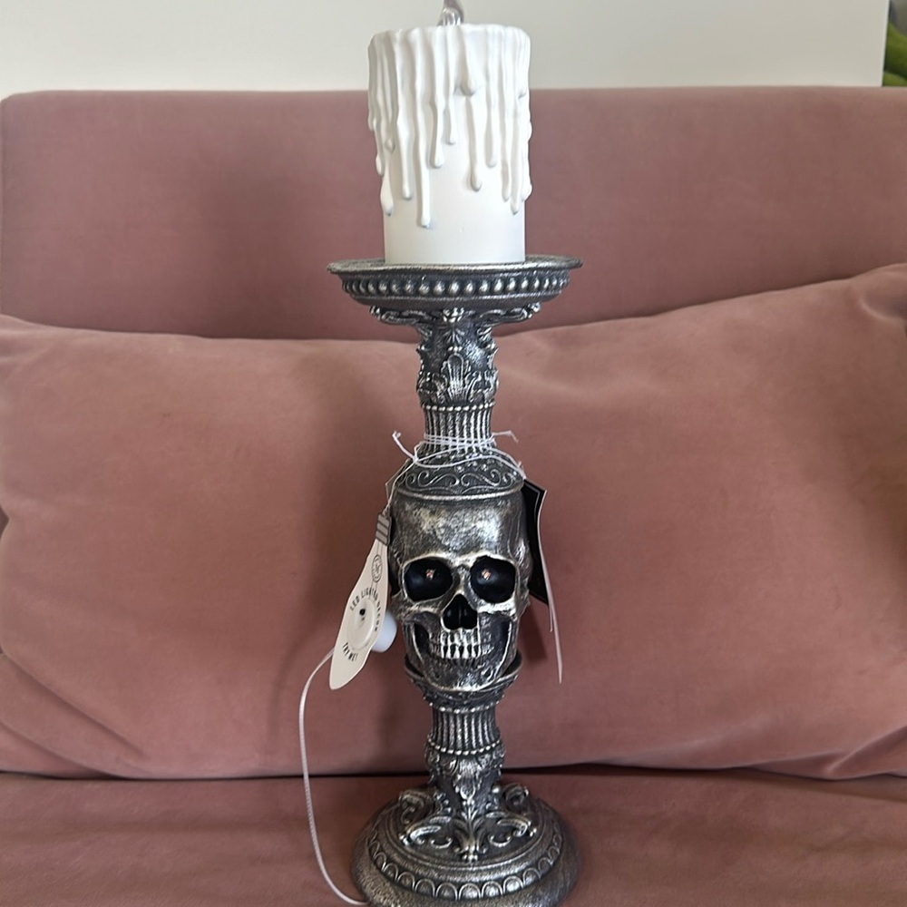 Martha Stewart Skeleton Halloween Pedestal Light Up Candle NWT